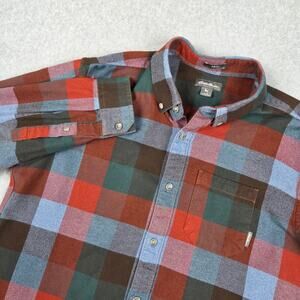 Eddie Bauer Mens Large Red Green Blue Slim Fit Plaid Flannel